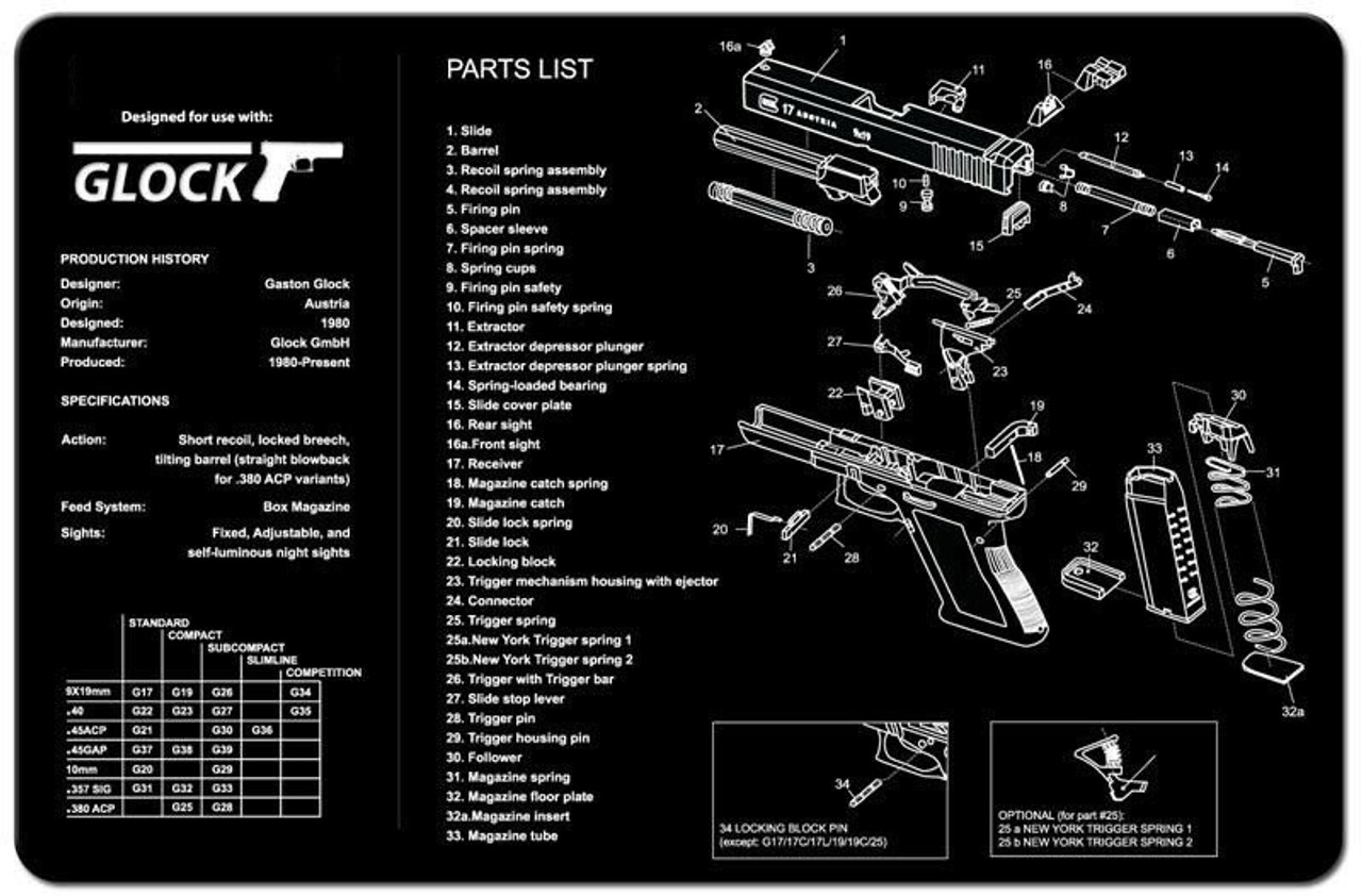 GLOCK Handgun Gun Cleaning Mat 11"x17" with Parts Schematic Mouse Pad