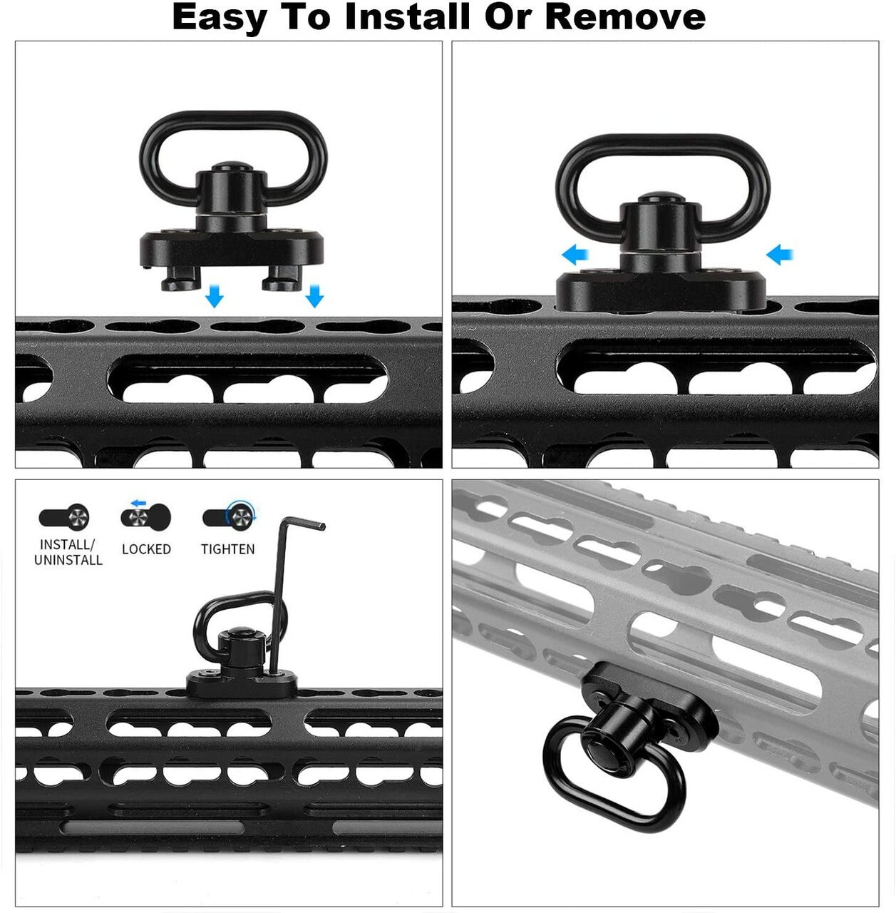 Pack of 2! Quick Detach/Release 1.25' Push Button QD Sling Swivels Mount Adapter Base Attachment for Keymod HandGuard Rail