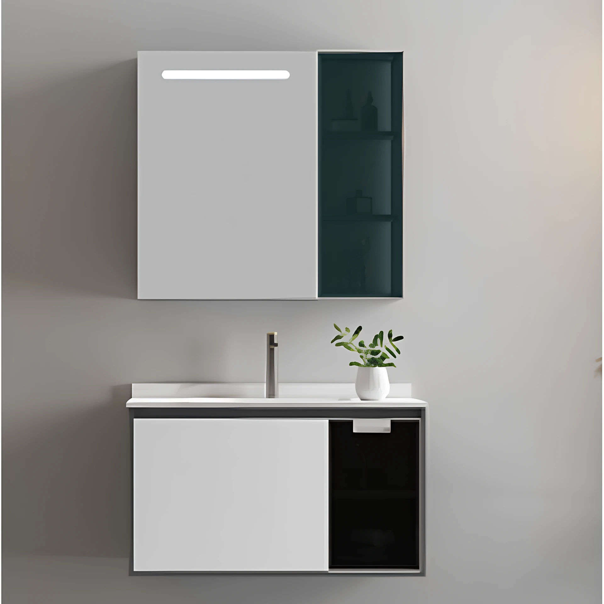Inox Trend Bath Cabinet with Mirror White C:800 x 500 x 450mm M:750 x 140 x 700mm (1)