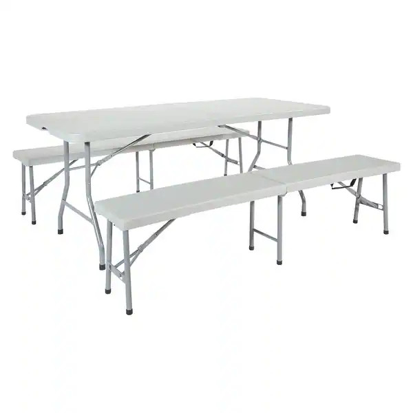 Lifestyle Table & Bench Set White