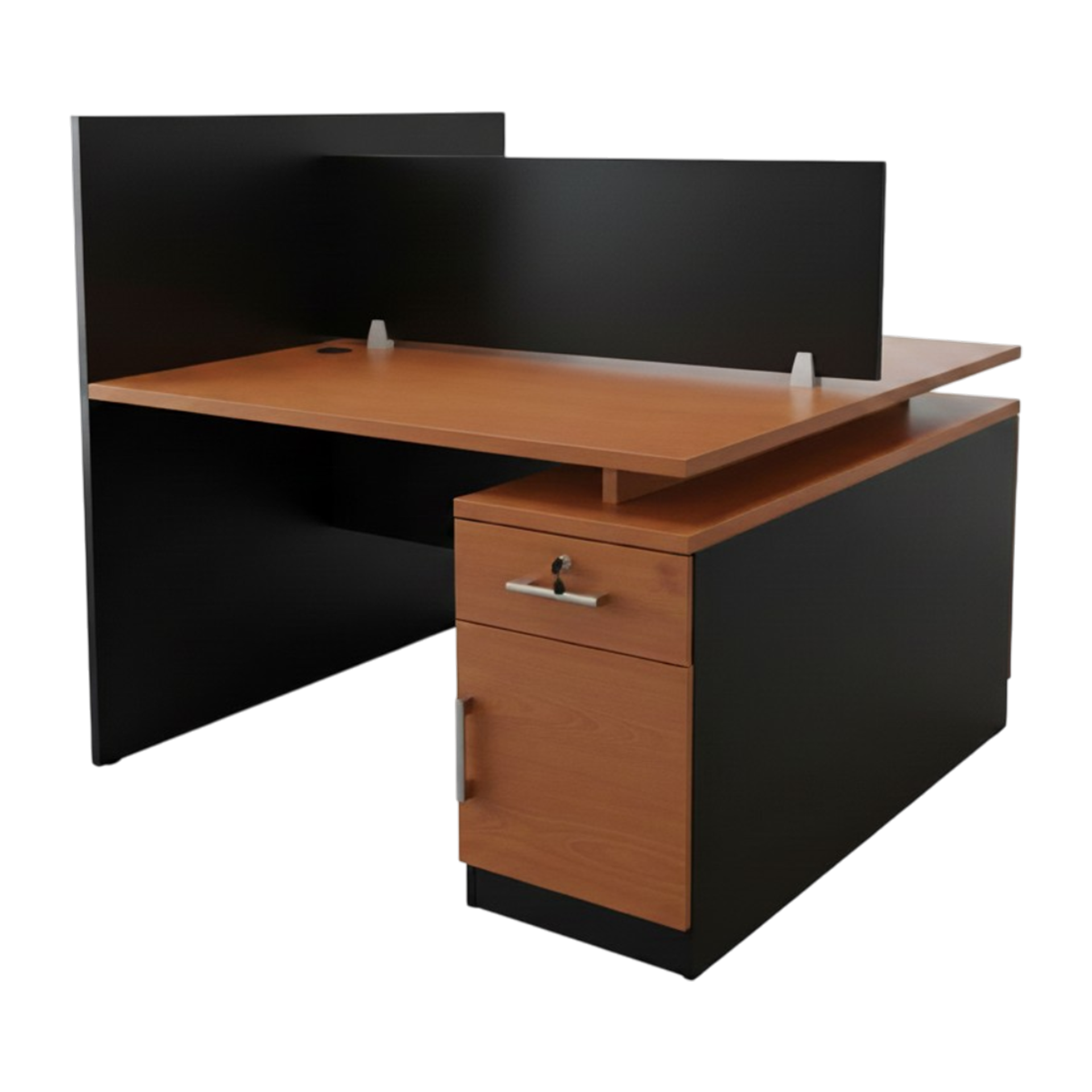 Euro 2 Way Workstation Partition & Fixed Pedestal Cherry