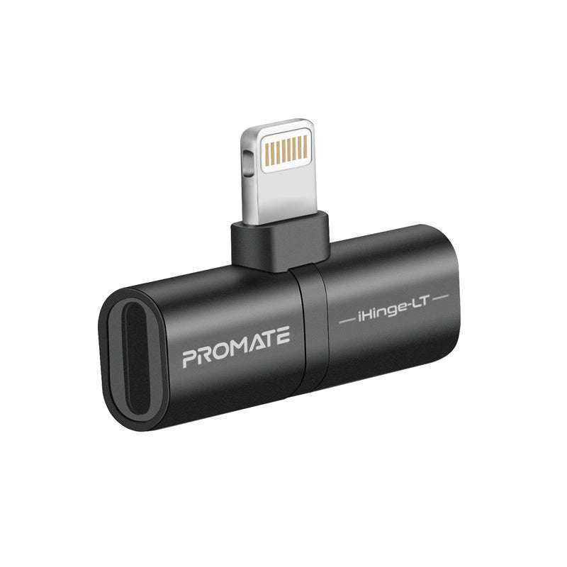 Promate 2-in-1 Lightning Splitter Charging Lightning Output Black