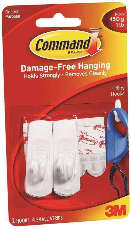 3M Self Stick Utility White Hook 2pk