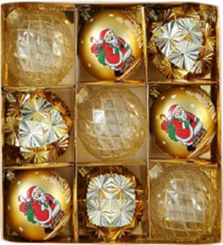 Xmas Ball with Kraft Paper Box 8cm 9pcs Gold