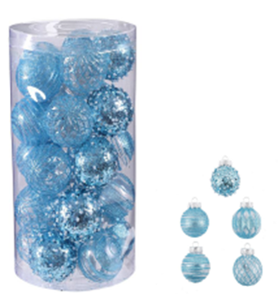 Xmas Ball with Clear Box Clear 6cm 25pcs Blue