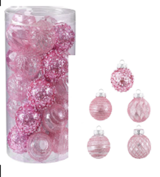 Xmas Ball with Clear Box Clear 6cm 25pcs Pink