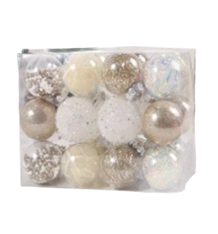 Xmas Ball with Clear Box 6cm 24pcs GoldenWhite