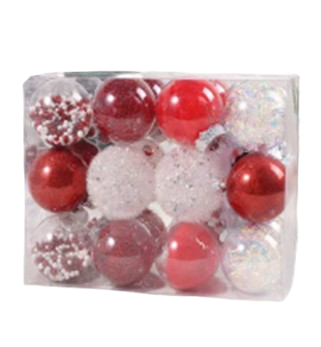 Xmas Ball with Clear Box 6cm 24pcs RedWhite