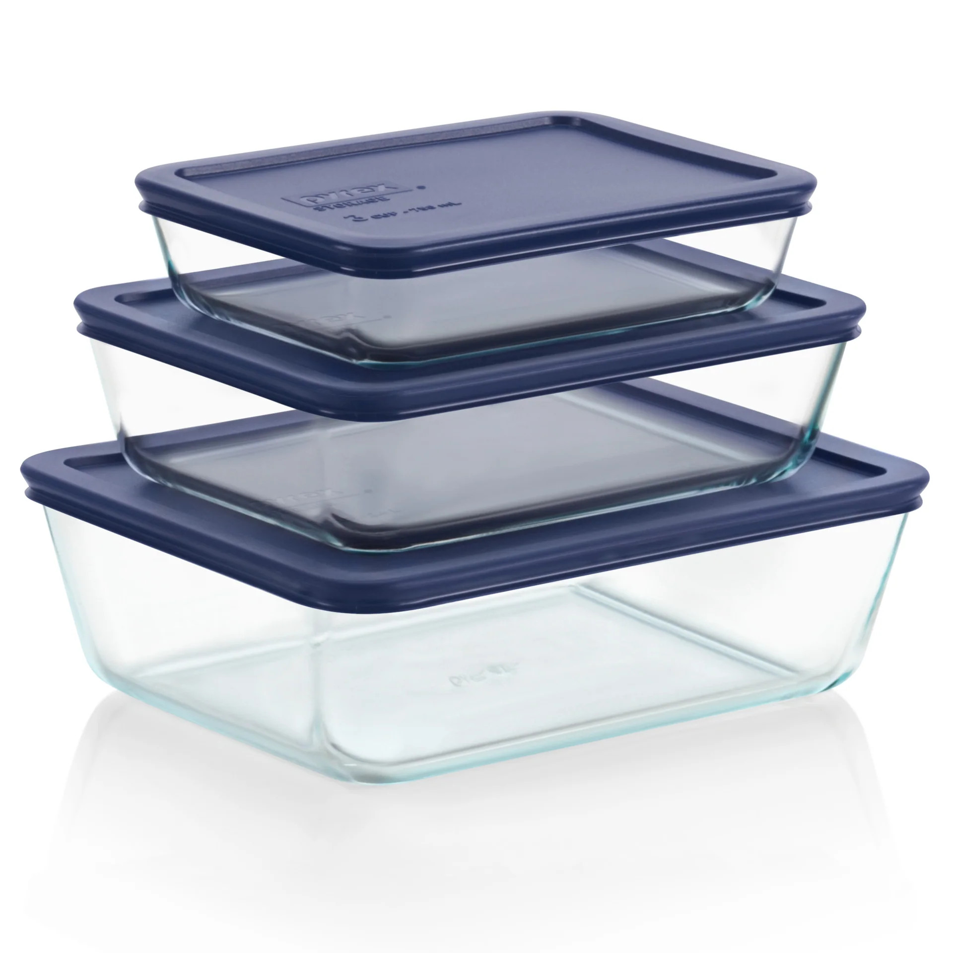 Pyrex Glass Container Rectangle with Blue Lid 6pc