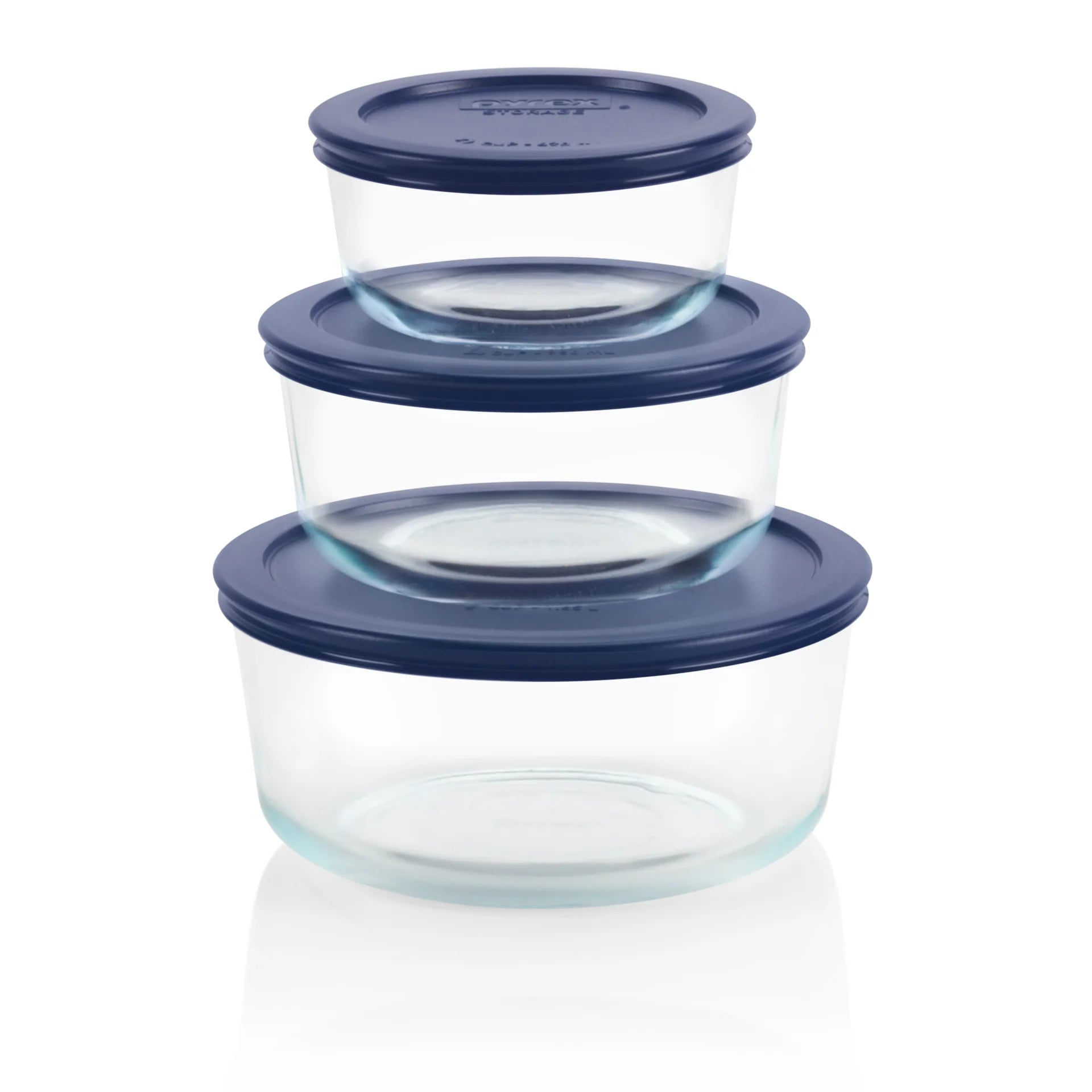 Pyrex Glass Container Round with Blue Lid 6pc