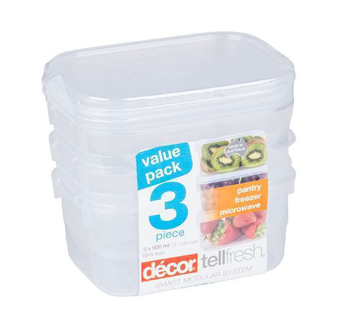 Decor Tellfresh Snack 3pk 500ml PVC Storage Box