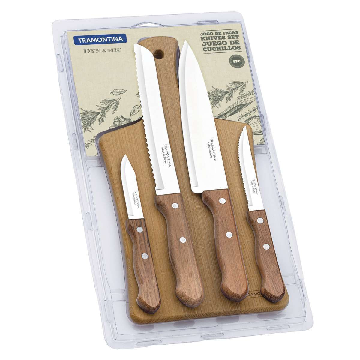 Tramontina Cutleria Dynamic Knife Set 5pc Wooden Board