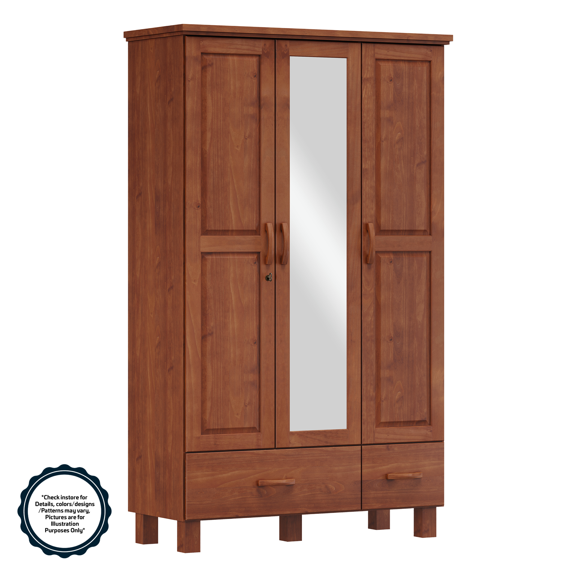 Finestra Bronze Line Solid Wood 3 Doors & 2 Drawers Wardrobe Mirror L1190 x W505 x H1955mm Imbuia