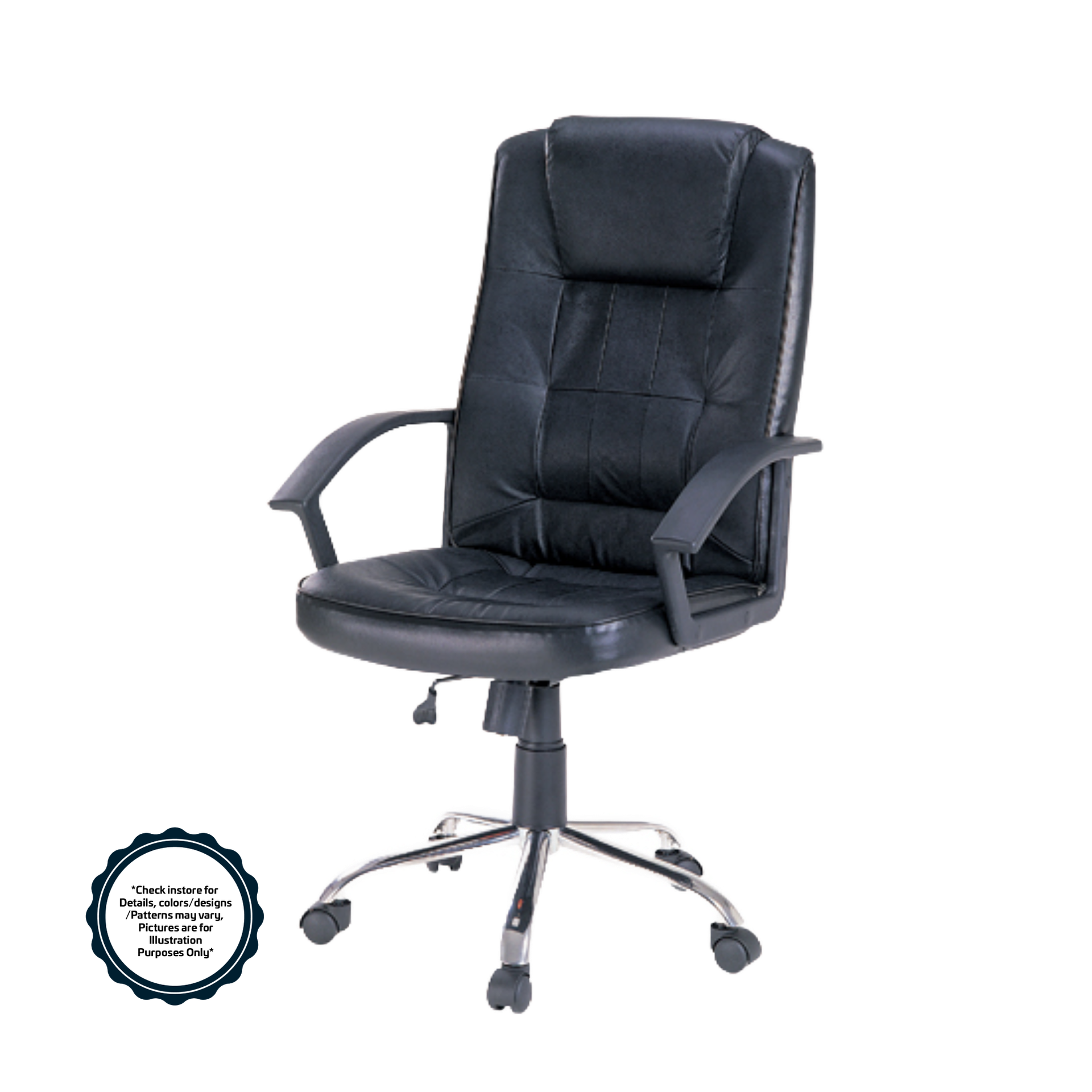 LandMega High Back PVC Chair Chrome Base & Armrest 150kg Max Black #QZY-2208B