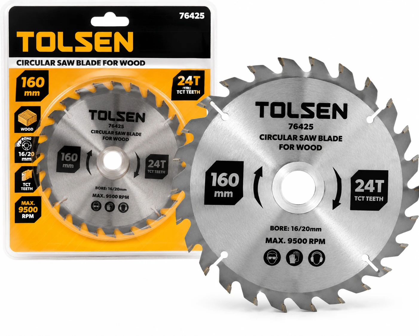 Tolsen Circular Saw Blade Wood Cutting TCT 160mm x 24T Bore 16/20