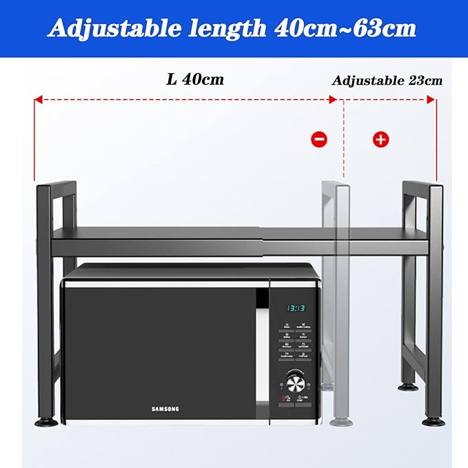Expandable Single Layer Microwave Rack with 6 Hooks