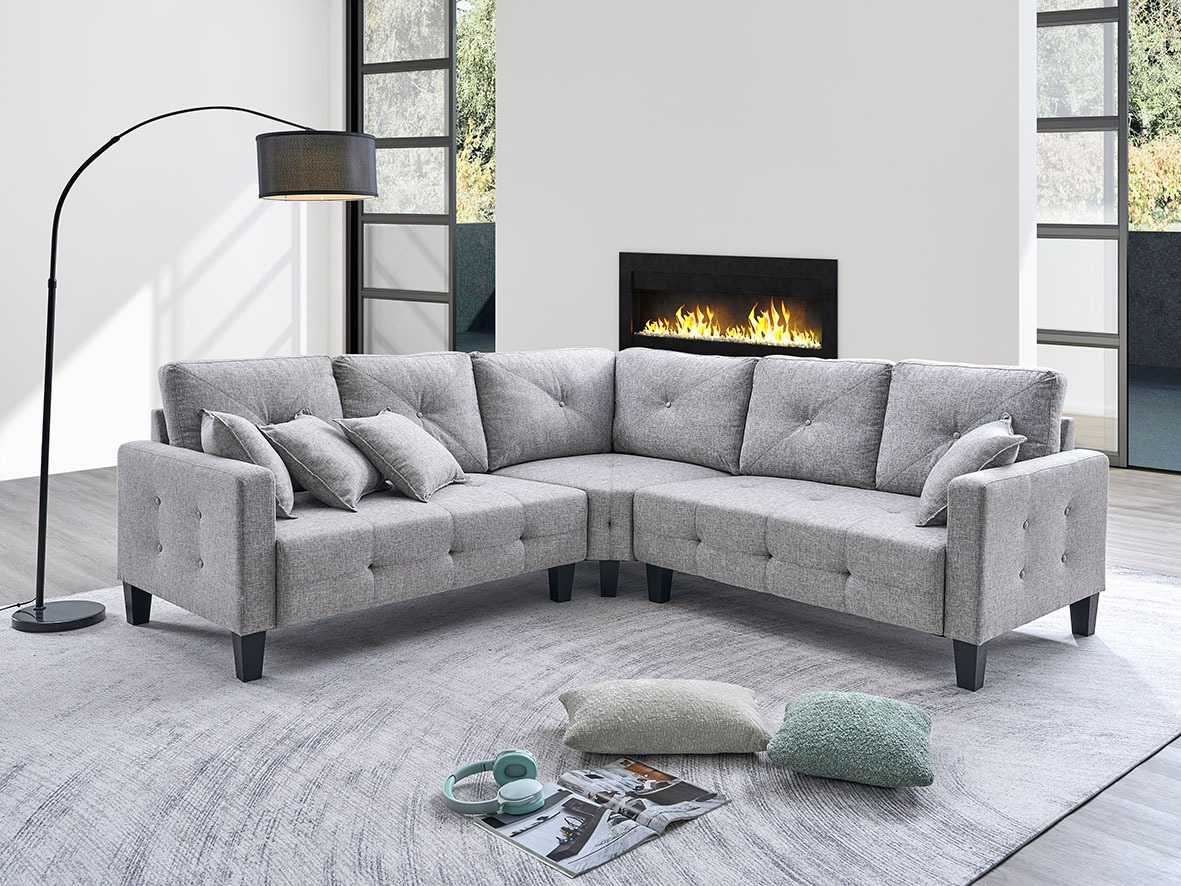 Home Basics Fabric 5 Seater Corner Sofa Set Light Grey #AE394 Irish
