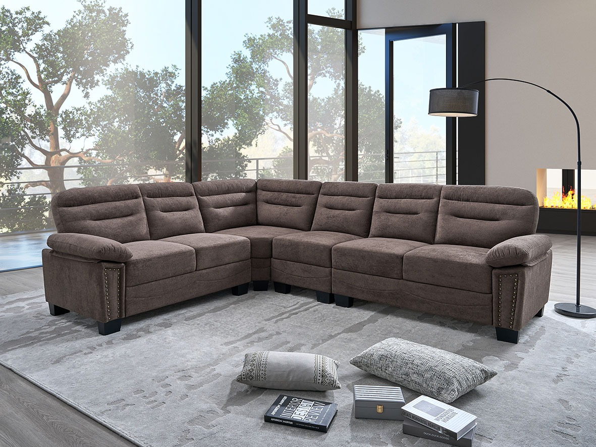 Home Basics Fabric 6Seater Corner Sofa Set Brown  #AE409 Acacia