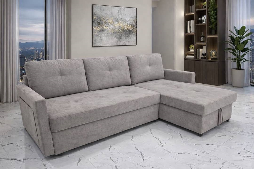 Home Basics  3+L Fabric Sofa Grey AE415 Daisy