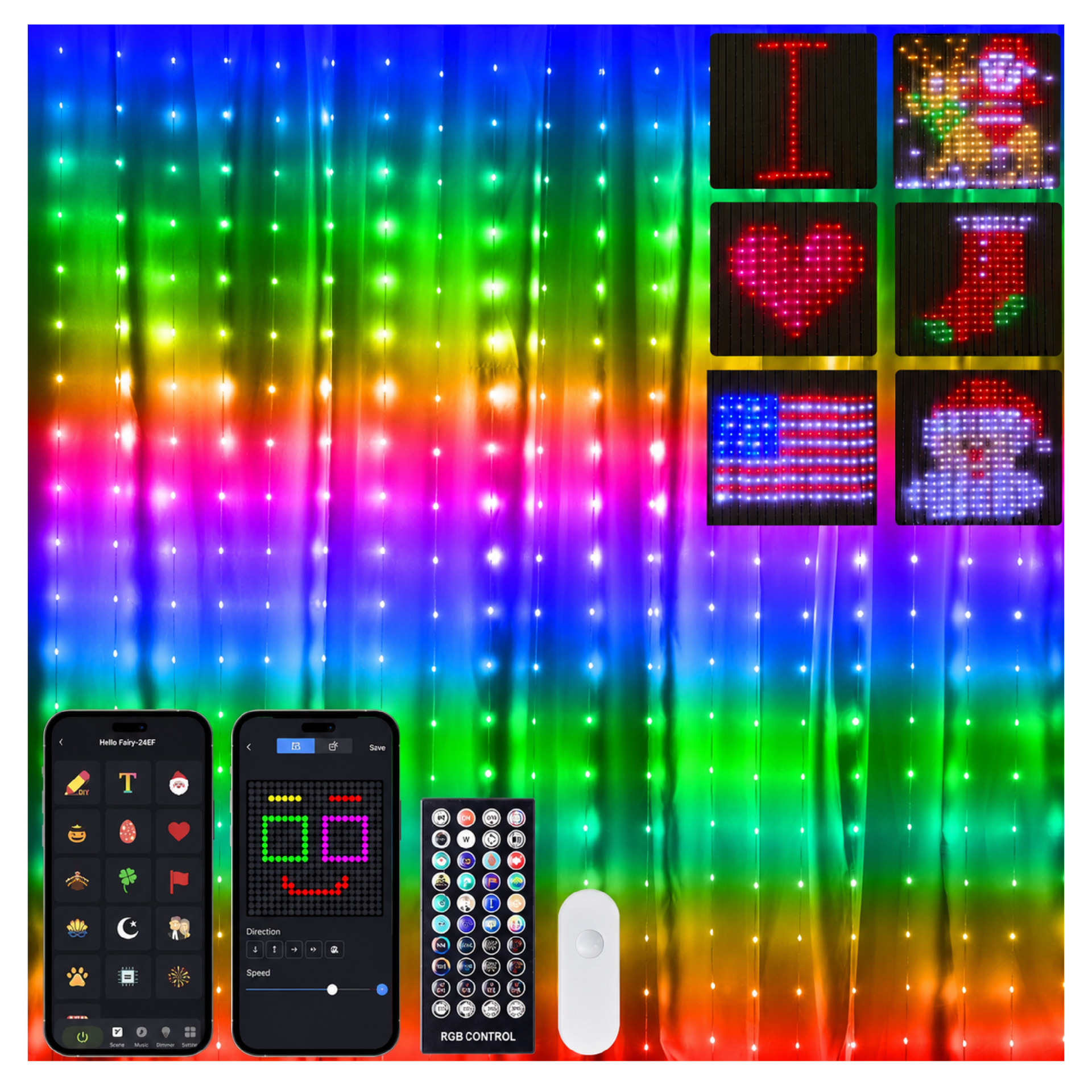 Smart LED Curtain Light 3 x 3m Bluetooth 240VA