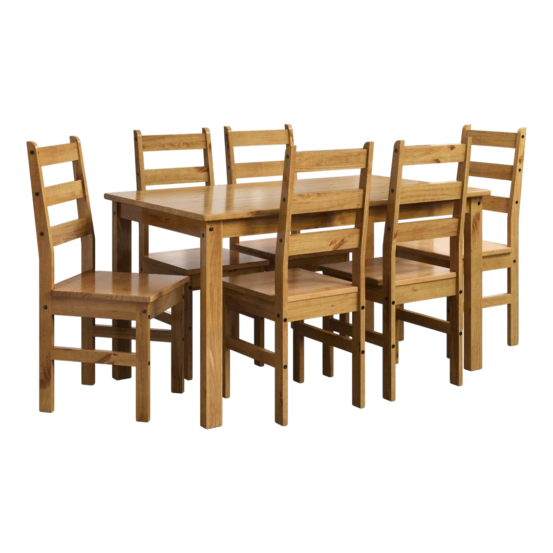 Tabulae Bella Solid Wood Dining Set 7pc L1400 x W800 x H780mm Verniz Nogueira