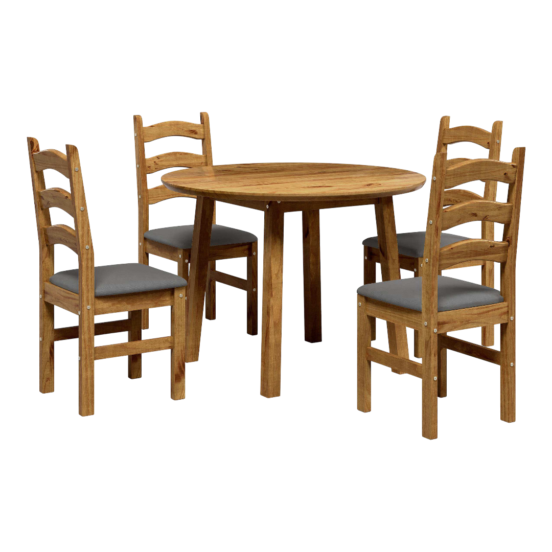 Tabulae Bella Solid Wood Dining Set 5pc Padded Chairs L1000 x W800 x H780mm Verniz Nogueira