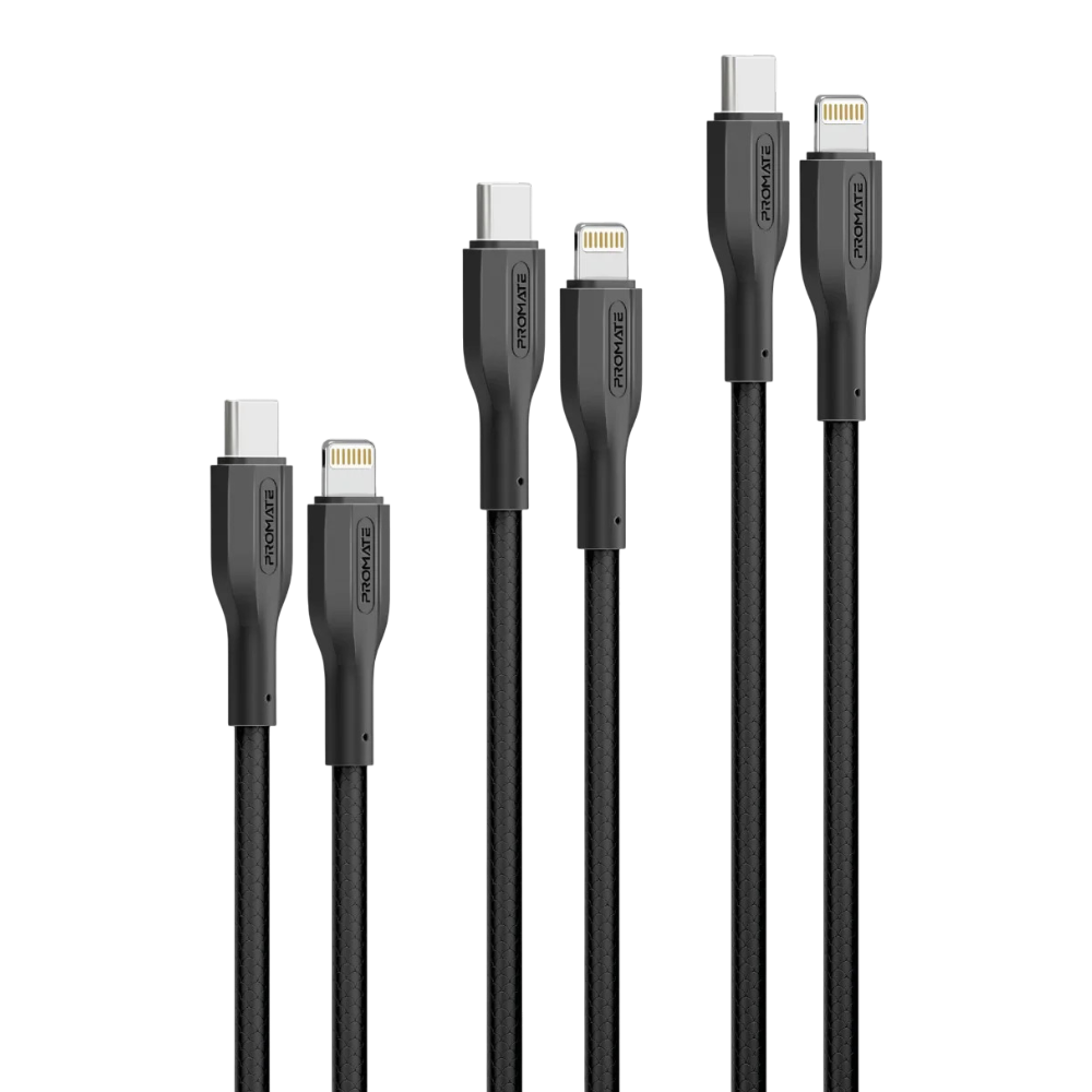 Promate USB-C to Lightning Cable Kit 3 Pack 27W