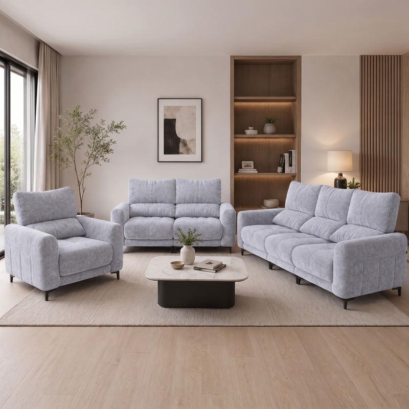 Bless Nathan 3.5+2+1 Stain Resistant Fabric Manual Slider Sofa Mocha Brown