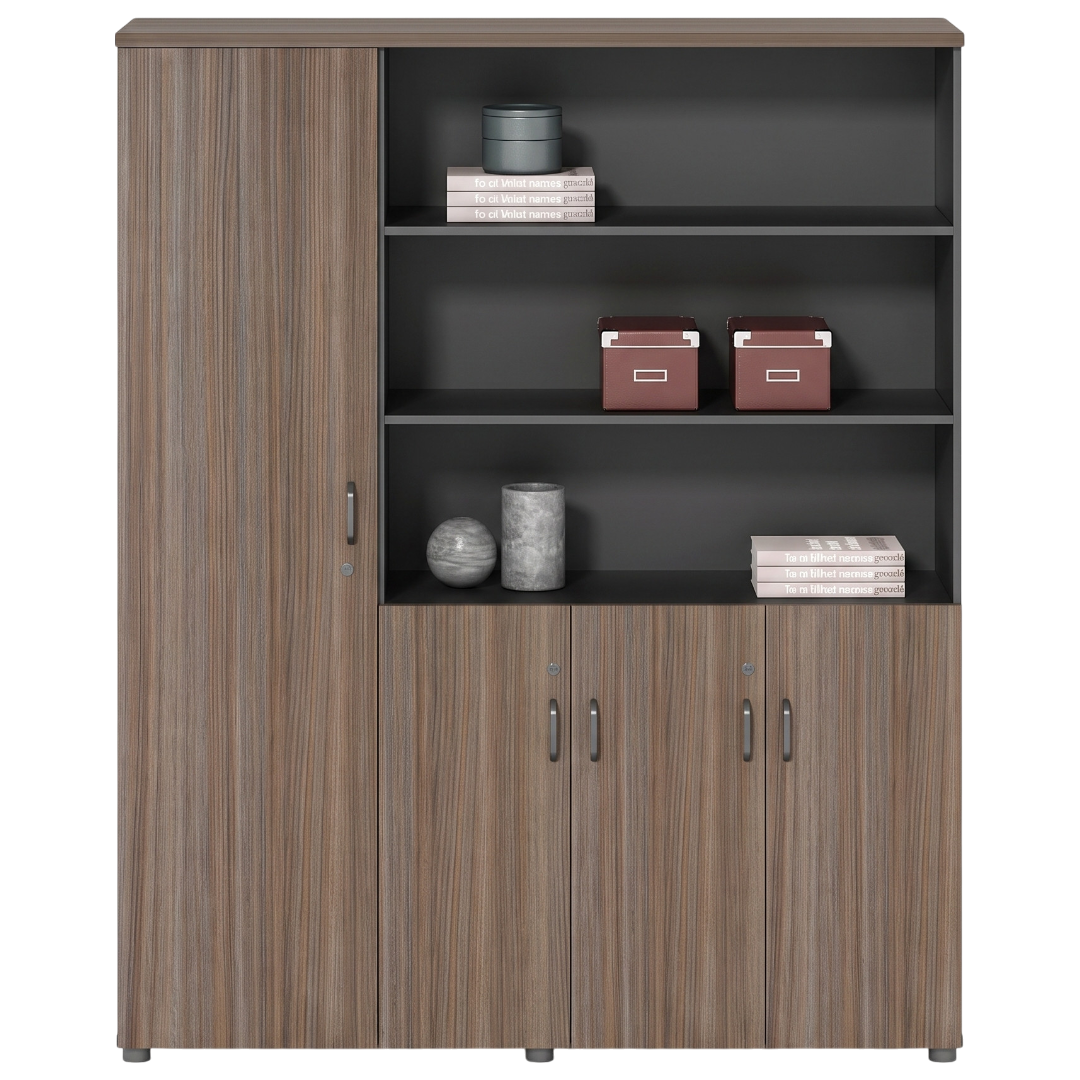 Stellar Filing Cabinet L1600 x W400 x H2000mm Dark Walnut/Grey #OZ-3333
