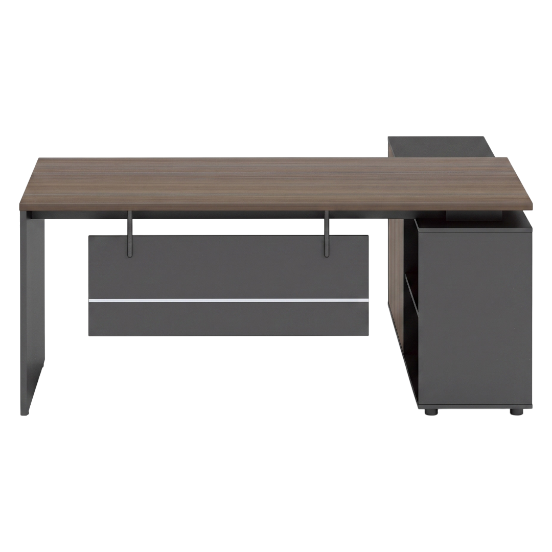 Stellar Executive Table with Side Cabinet L1600 x W800 x W750mm Dark Walnut/Grey #OZ-3326-16