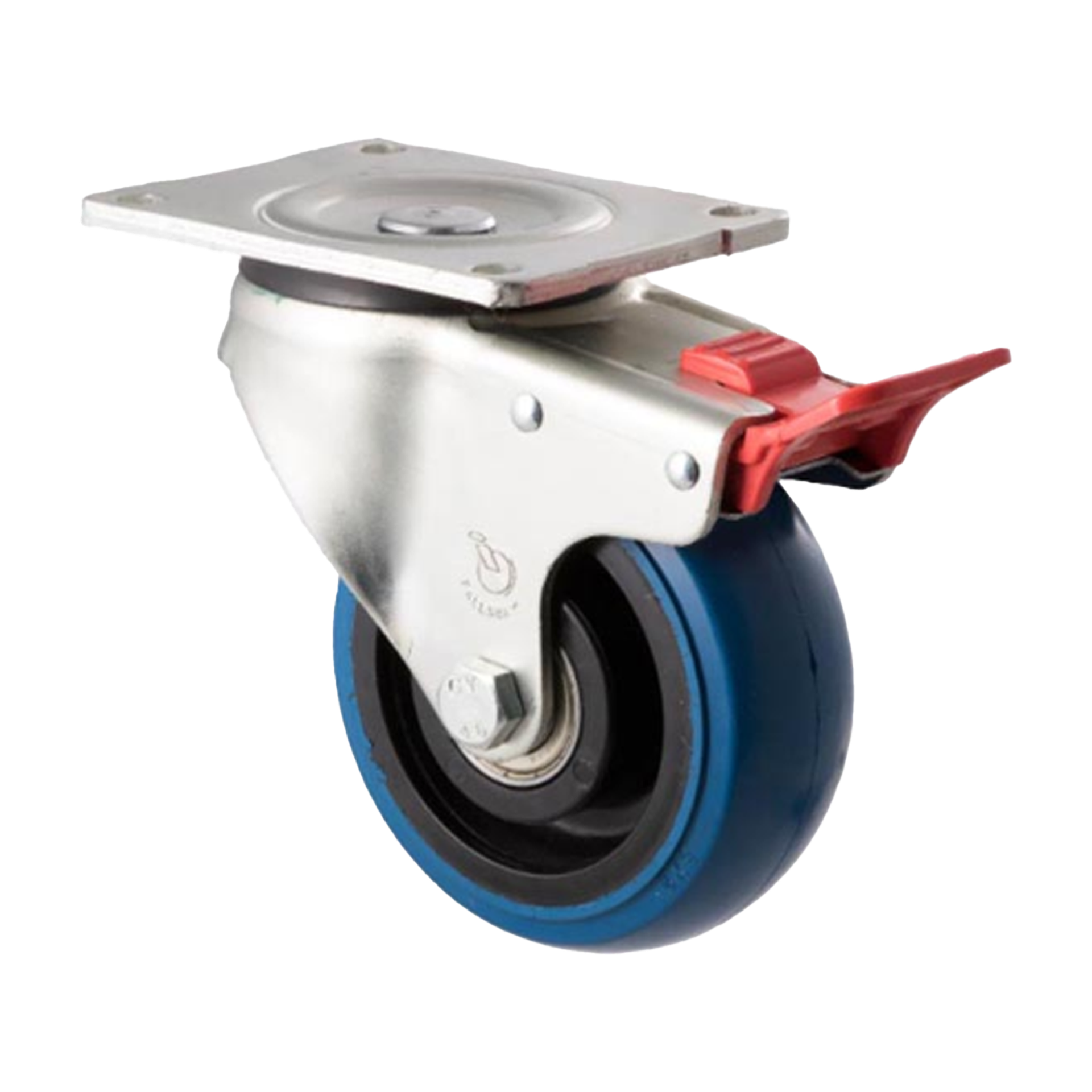 Fallshaw O Series Heavy Duty Castor 125mm Blue Rubber Precision Bearing Swivel Plate w/Brake 350kg