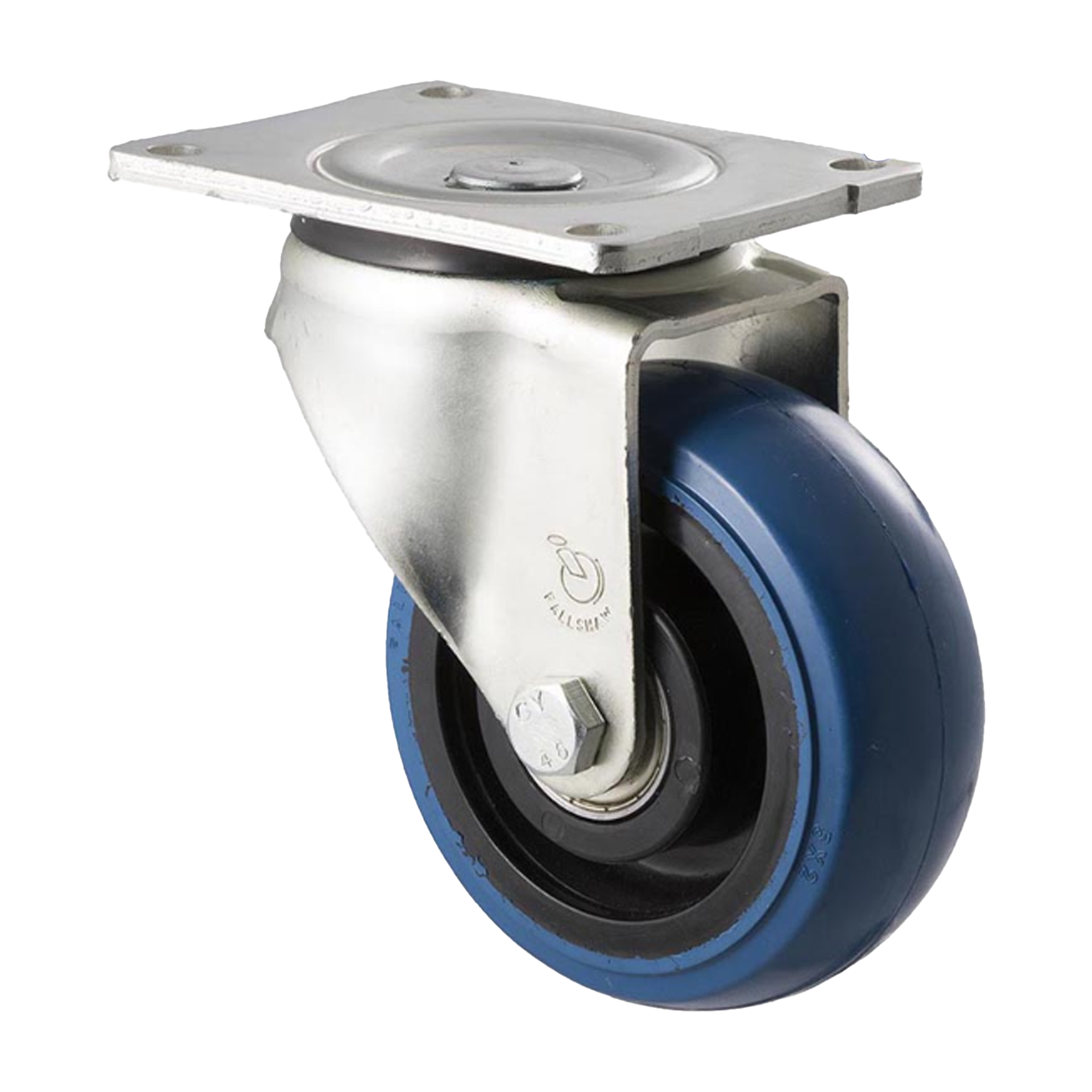Fallshaw O Series Heavy Duty Castor 125mm Blue Rubber Precision Bearing Swivel Plate 350kg