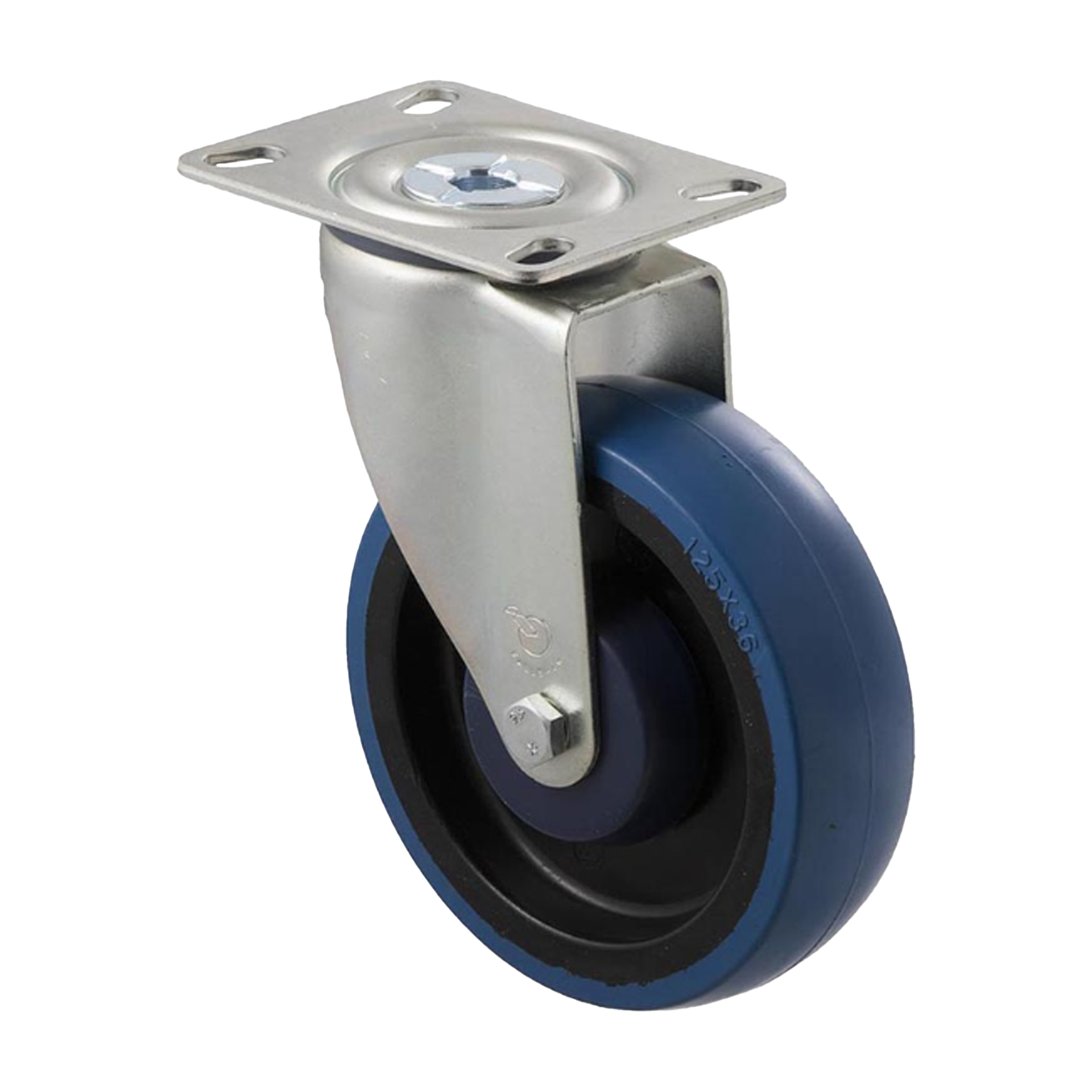 Fallshaw M Series Medium Duty Castor 125mm Blue Rubber Precision Bearing Swivel Plate 150kg