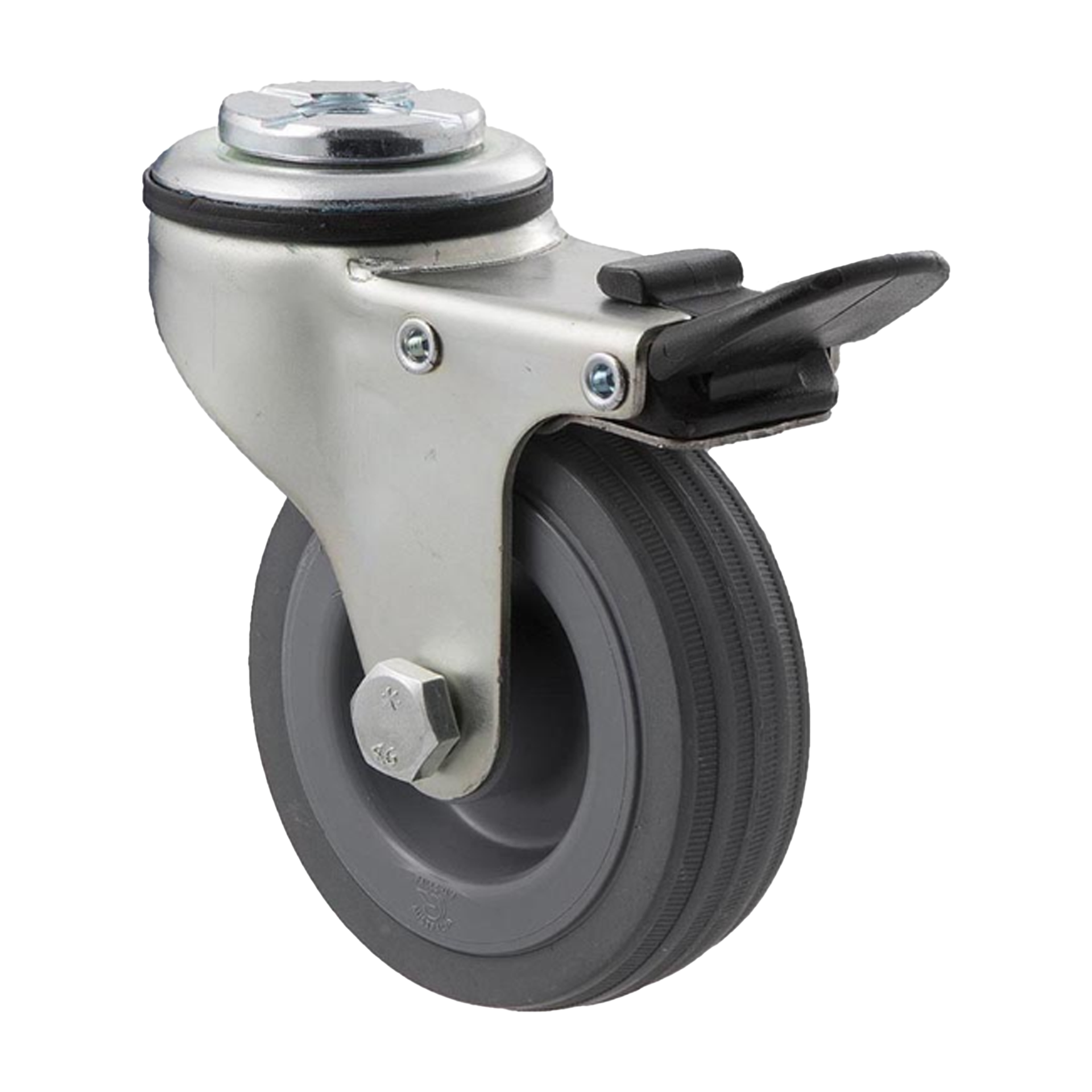 Fallshaw K Series Light Duty Castor 75mm Grey Rubber Bolt Hole w/Brake 50kg