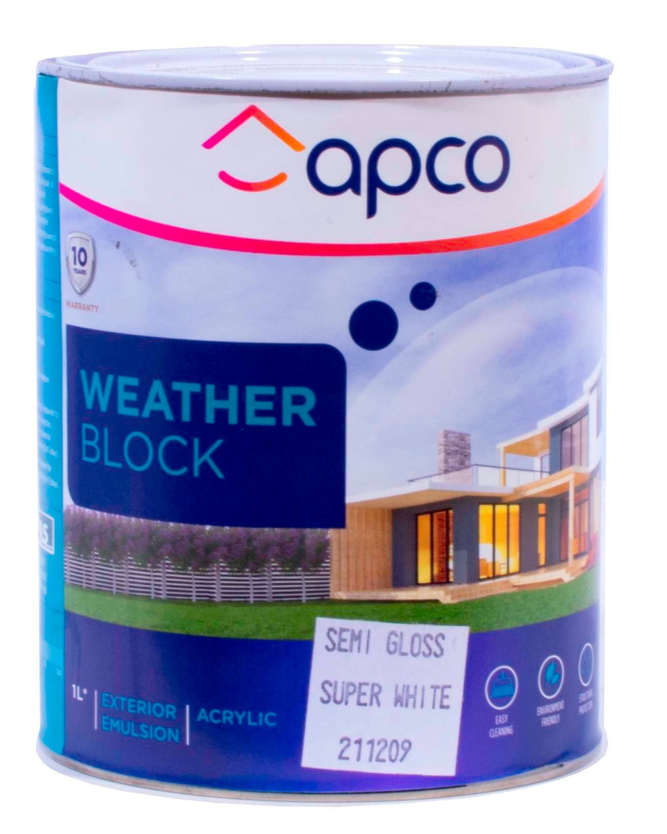 Apco Weatherblock Semi Gloss Acrylic White 1L