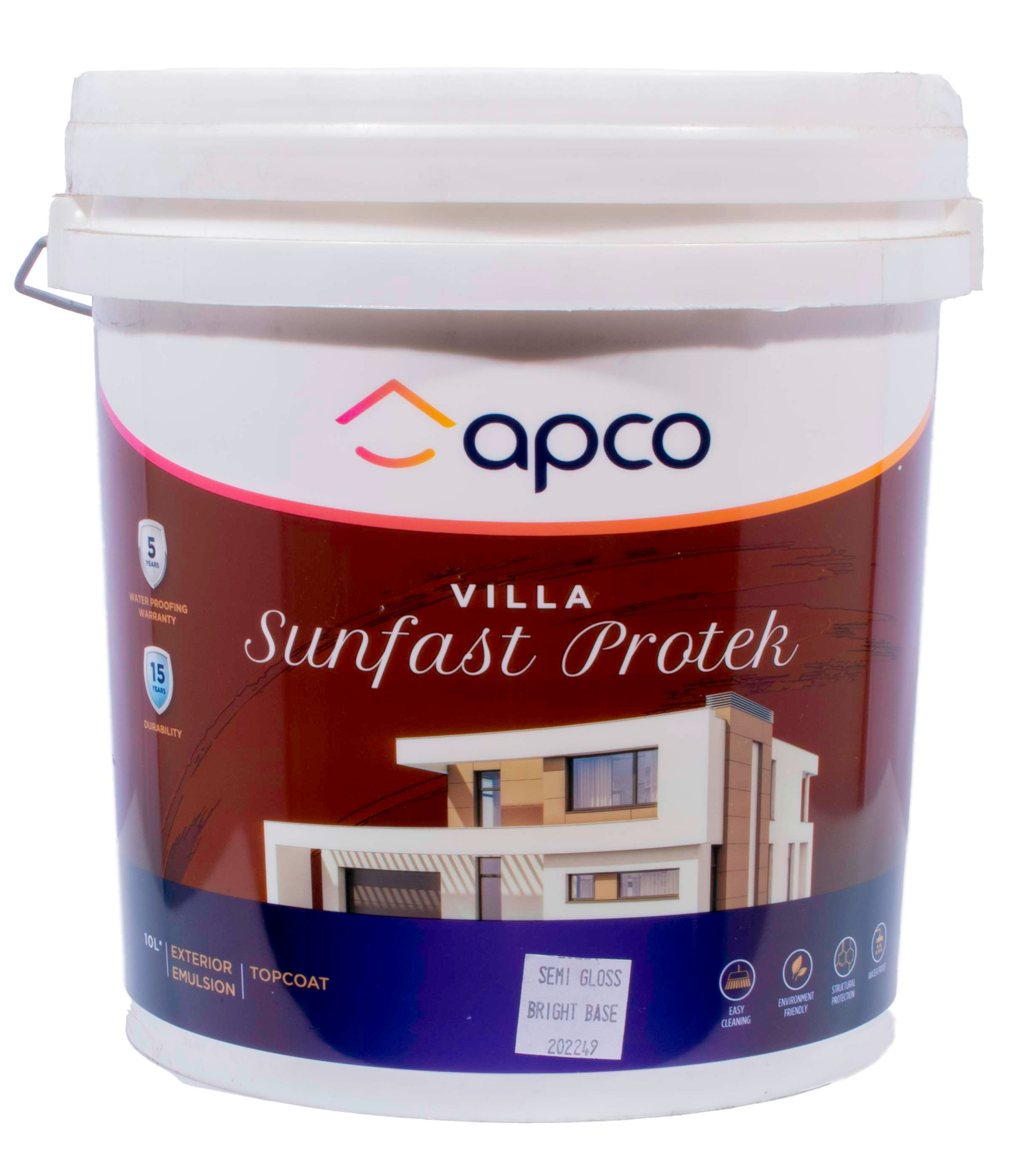 Apco Villa Sunfast Protek Top Coat Semi Gloss Acrylic Bright Base 10L