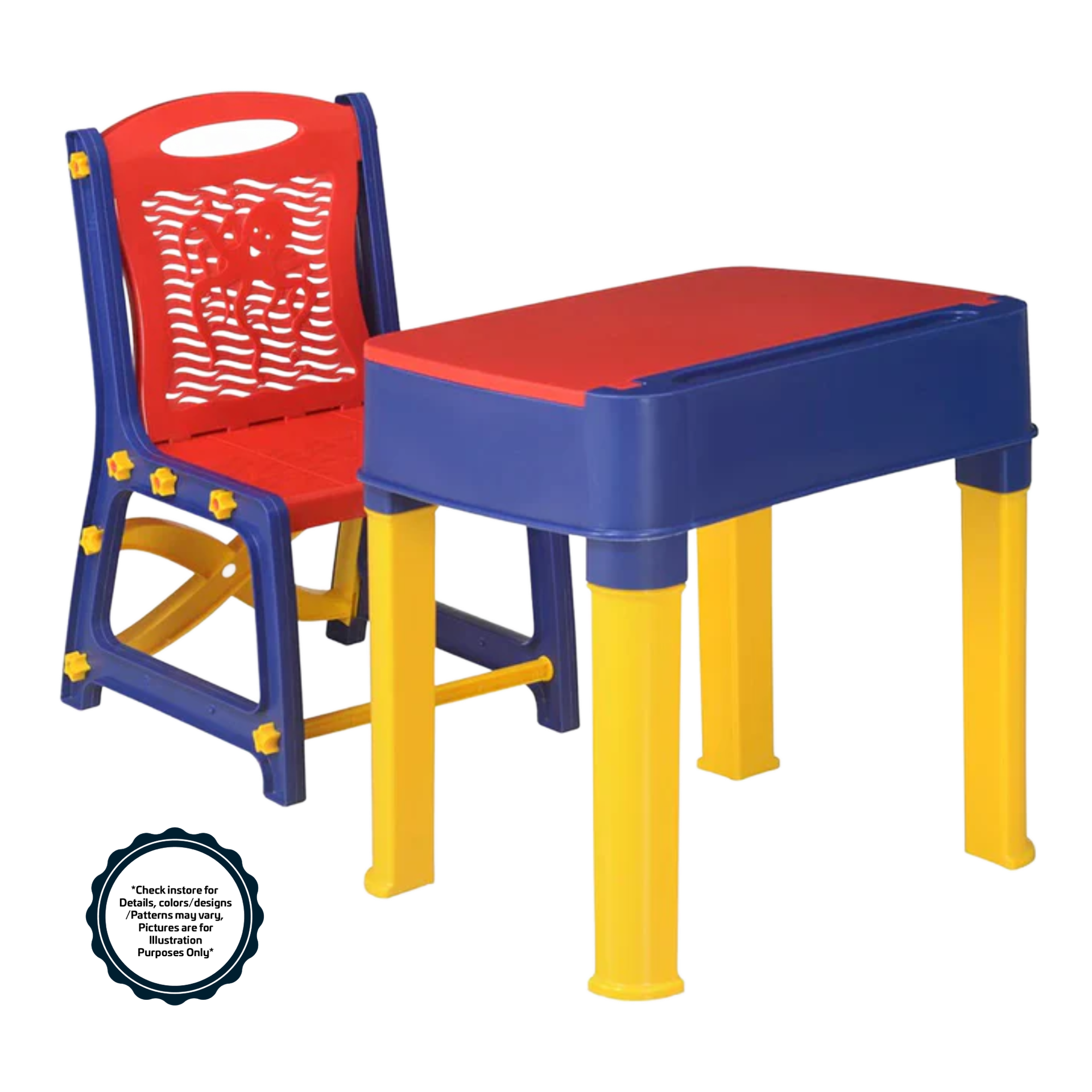 Nilkamal Plastic Apple JR Study Desk Set L540 x W380 x H510mm Pepsi Blue & Red Yellow
