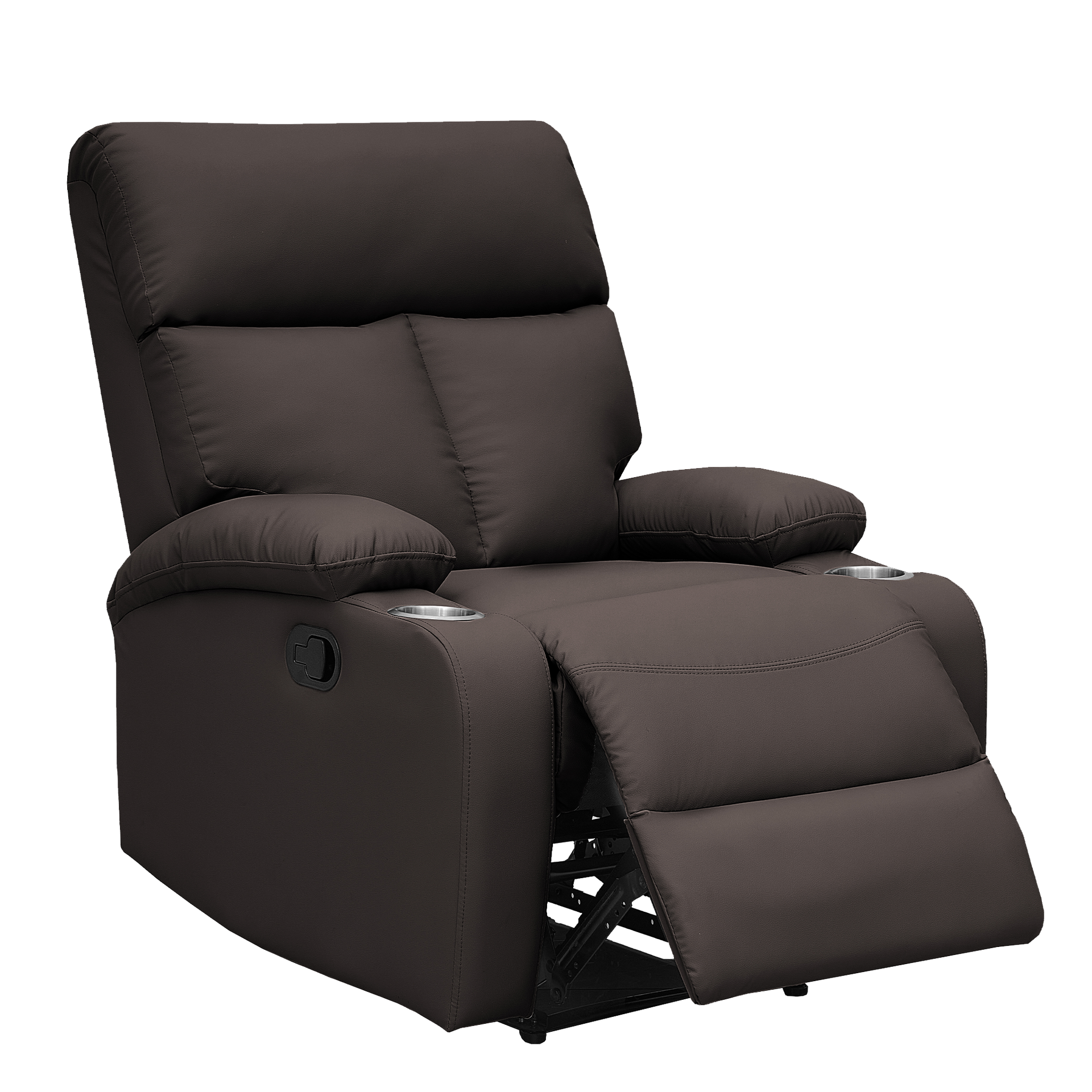 Home Basics Techno Fabric Single Recliner with Cup Holder Brown #T01