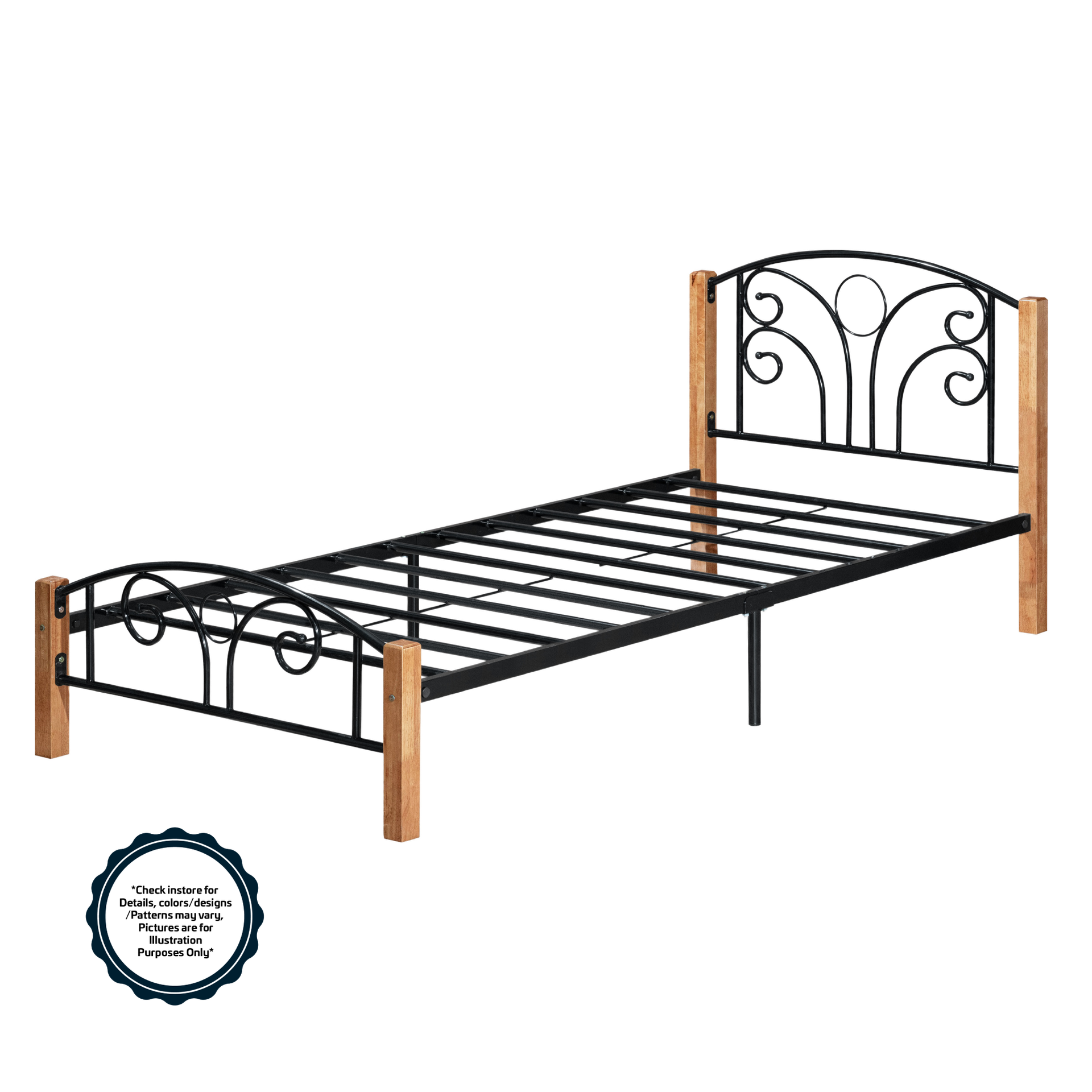 Ivan Metal King Bed w/ Wooden Legs L1980 x W1830 x H810mm Black/Cappucinno #KD2550