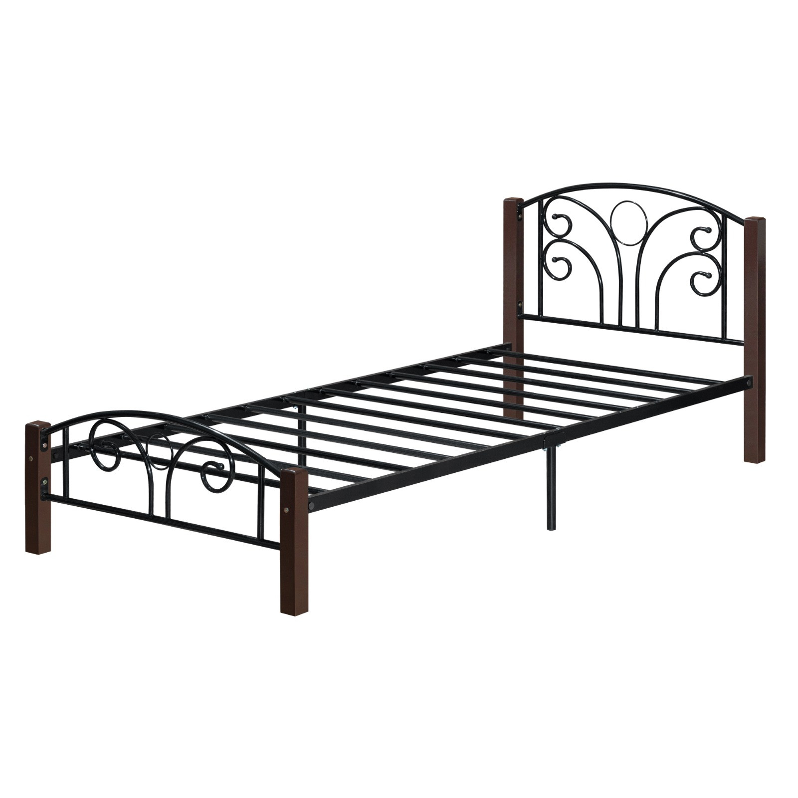 Ivan Metal Single Bed w/ Wooden Legs  L1880 x W920 x H810mm Black/Cappucinno #KD2550