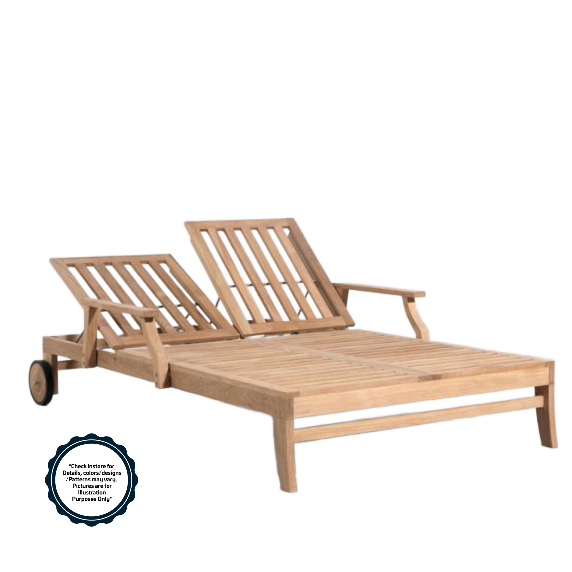 ABR Sanesa Outdoor Double Chaise Lounge Wheels Teak Wood