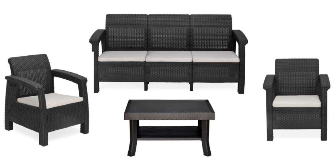 Nilkamal 3+1+1 Outdoor Sofa Set with Coffee Table Charcoal