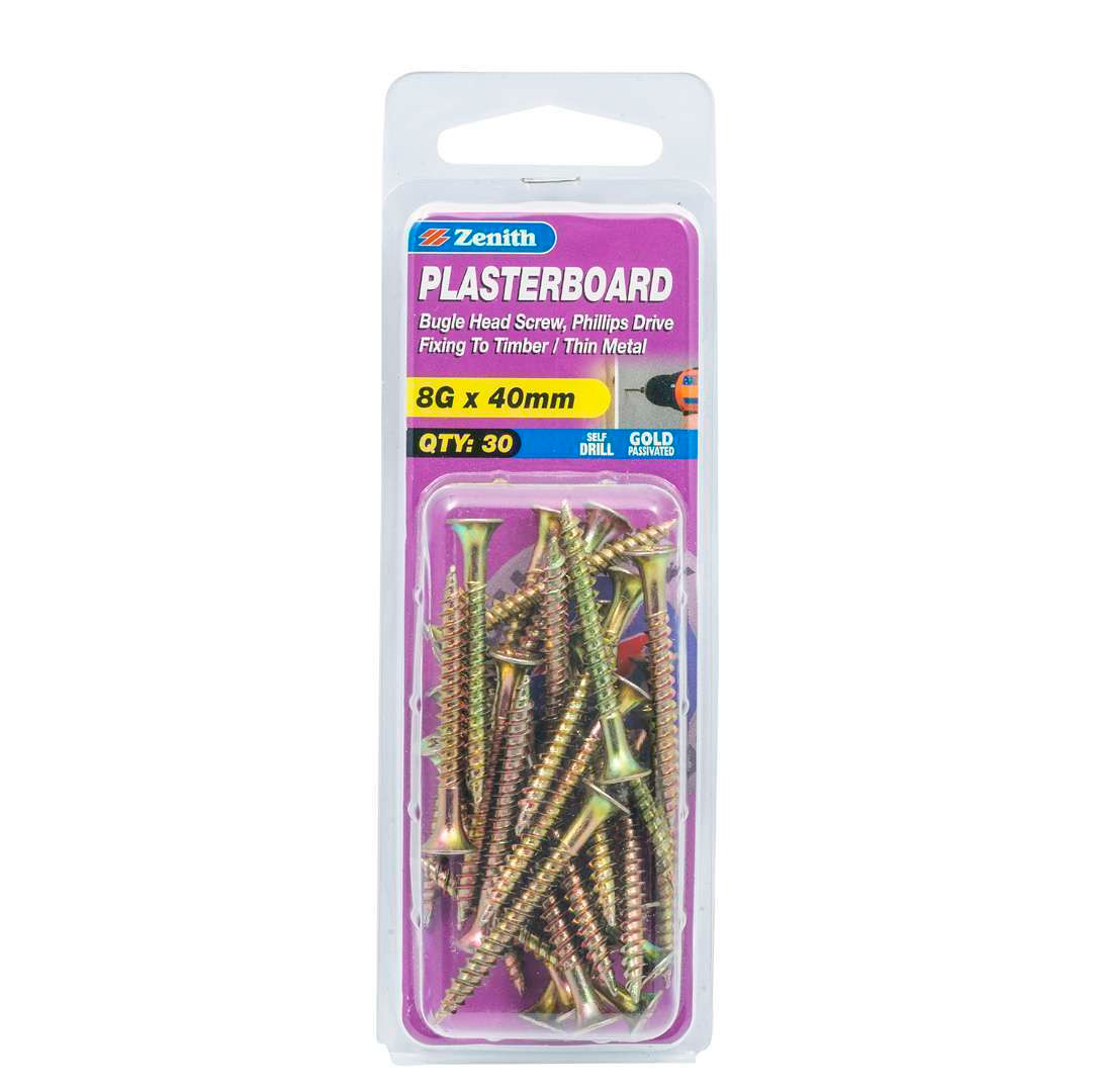 Zenith Plasterboard Screw Bugle 8G x 40mm (30pk)