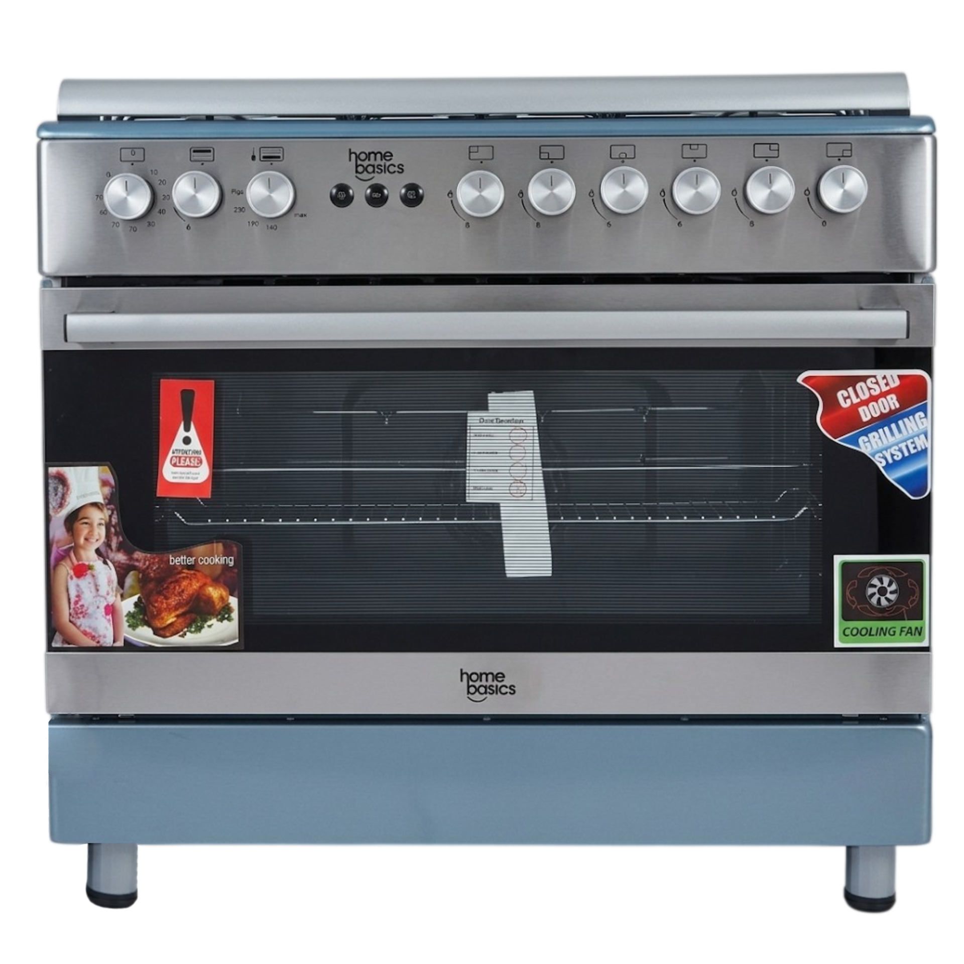 Home Basics Trendy Free Standing 6B Gas Cooker with Gas Oven 90cm Stainless Steel
