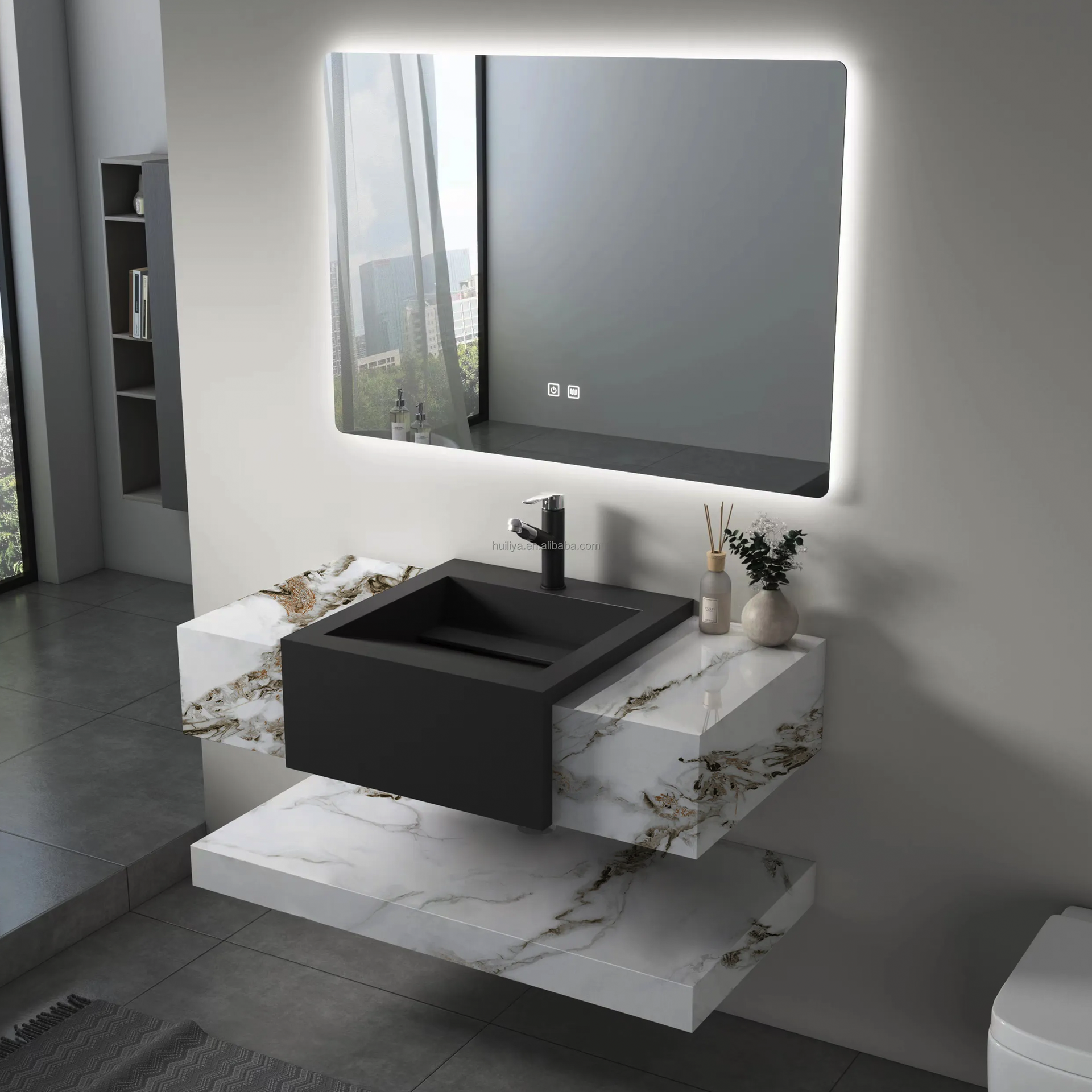 Huli Stone Cabinet with Mirror 1000 x 1000 x 150mm