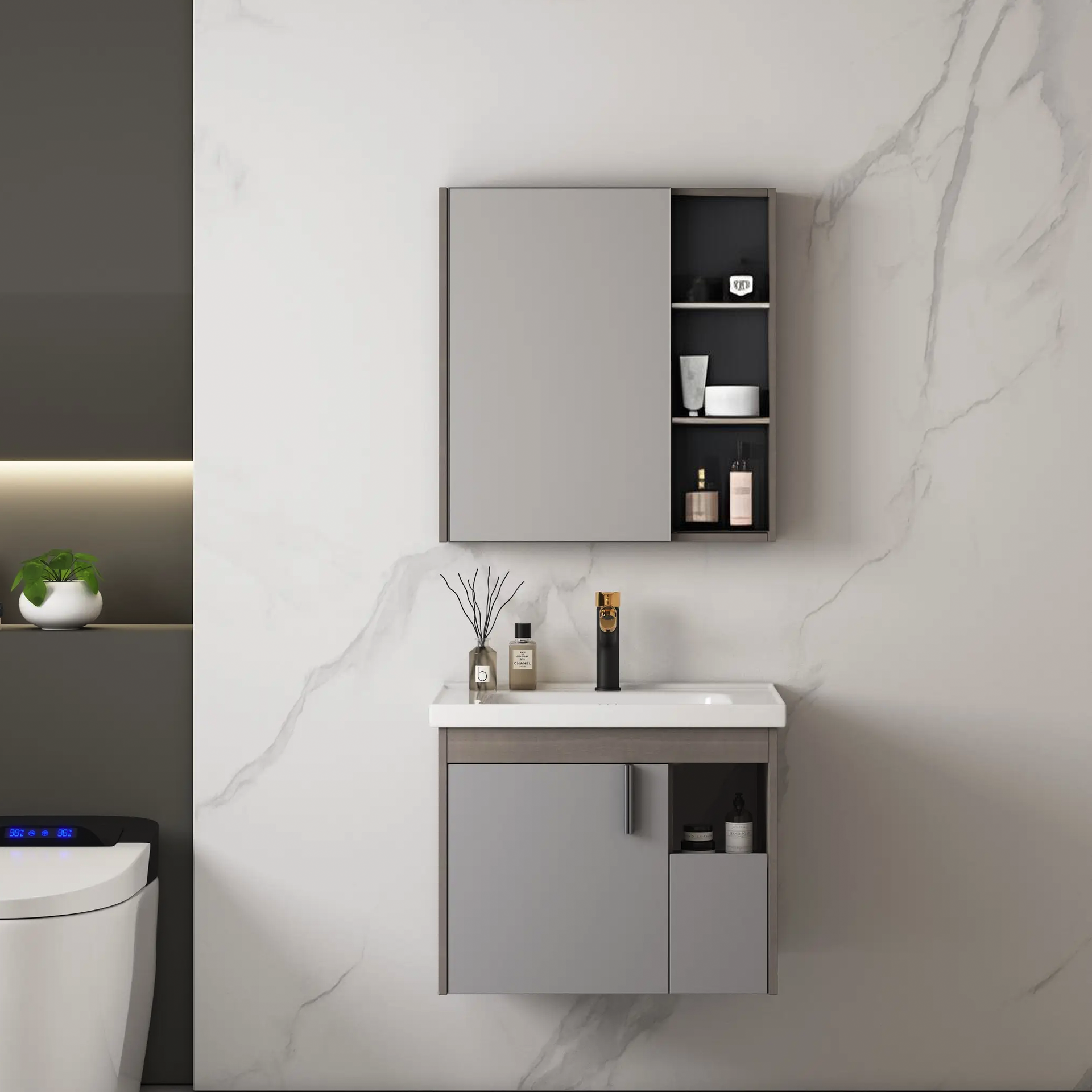 Huli Ply Cabinet with Mirror 600 x 600 x 490mm