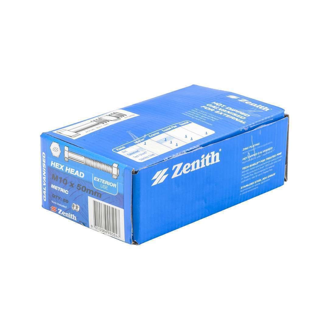 Bolt & Nut Galv Hex M10 x 50