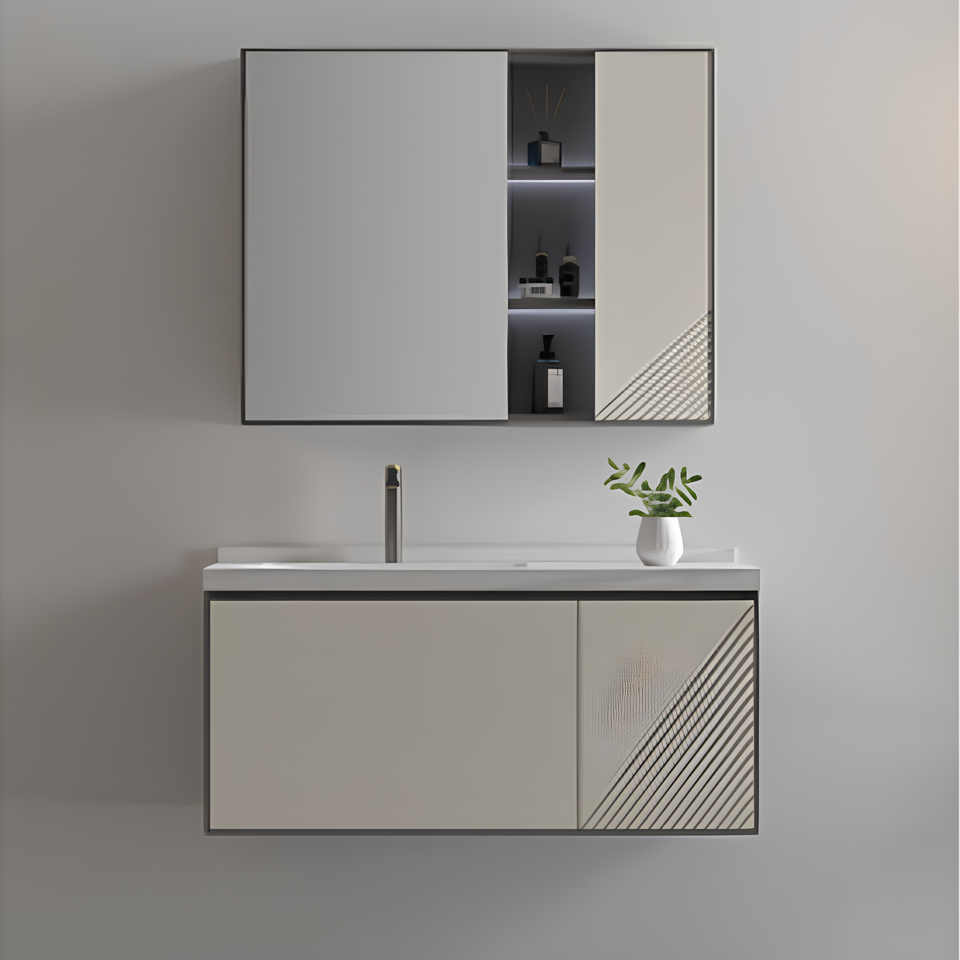 Inox Trend Bath Cabinet with Mirror Ivory C: 1000 x 500 x 520mm M:950 x 140 x 750mm