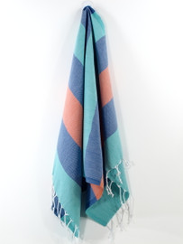 Carnival Turkish Hand Towel, Tea Towel, Headwrap, Turquoise-Navy-Orange