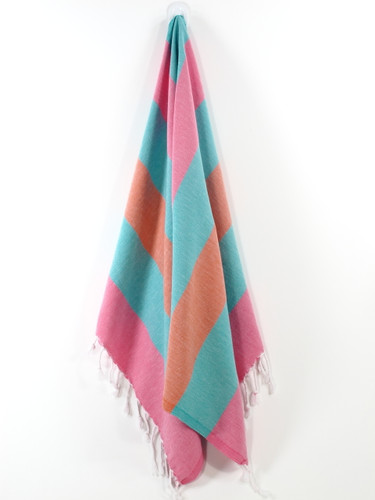 Carnival Turkish Hand Towel, Tea Towel, Headwrap, Pink-Turquoise-Orange